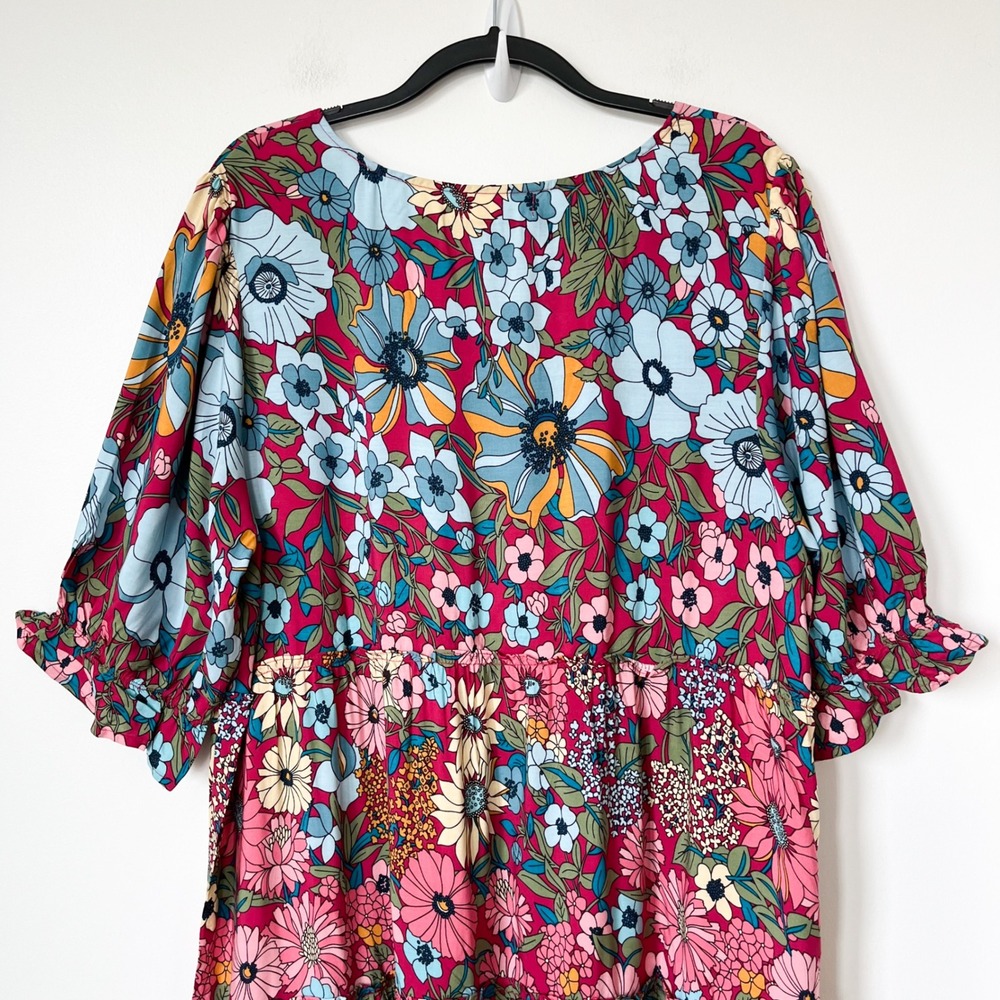 NEW Natural Life Collette Tiered Floral Maxi Dress Ruffle Womens XL Pink Blue - Picture 9 of 14